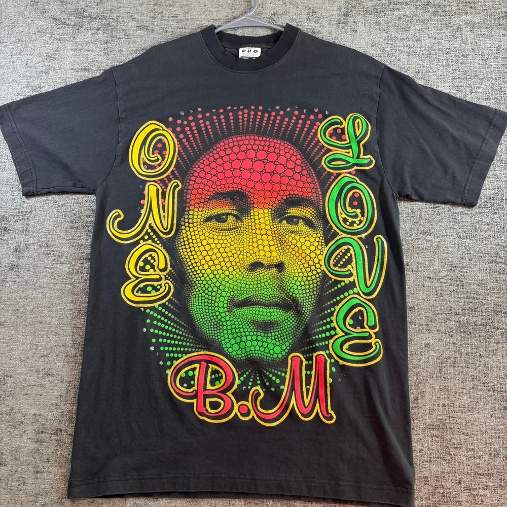 Pro Power Bob Marley T Shirt Mens XL Black One Love Rasta Graphic Glitter Print